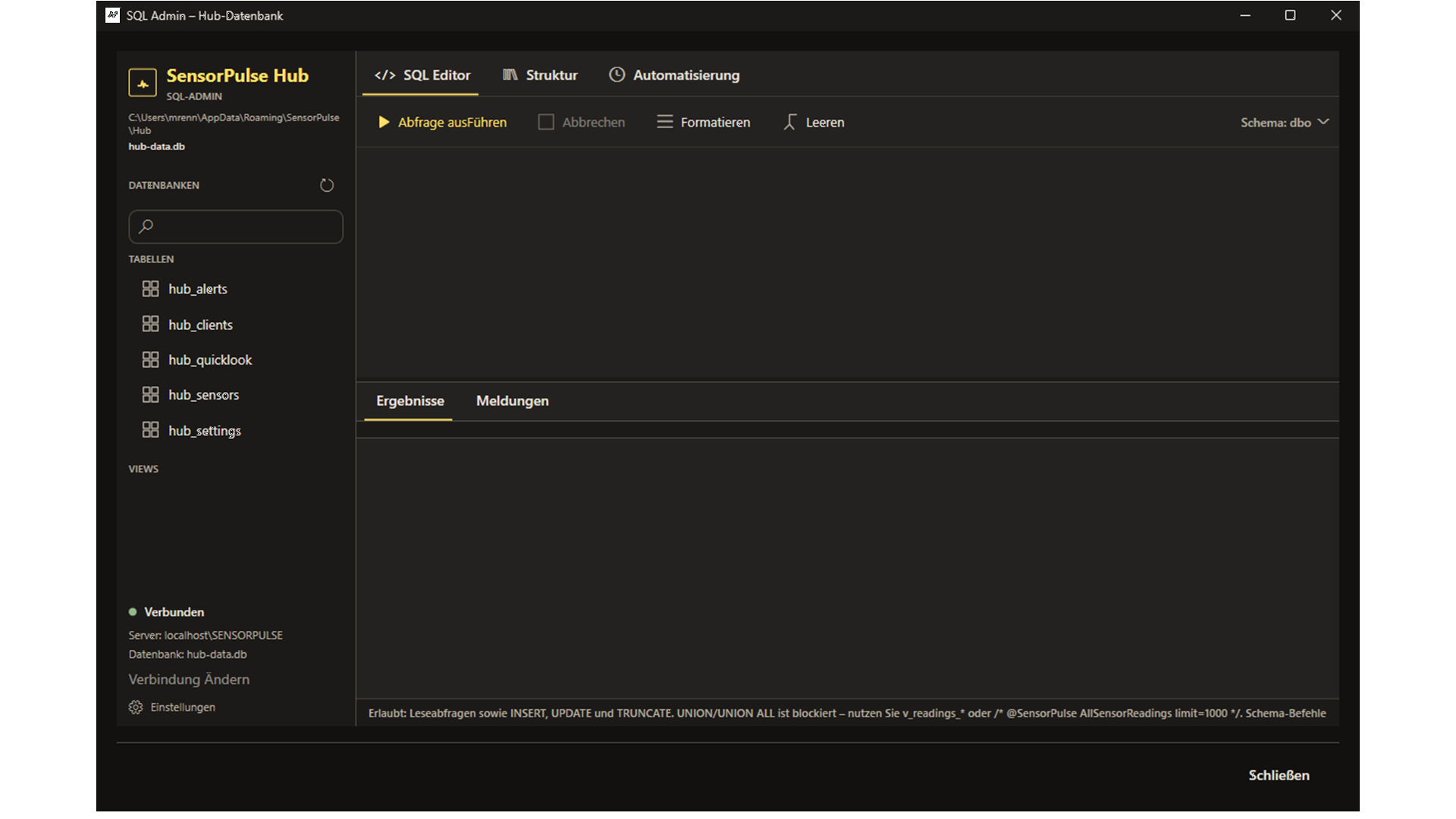 SensorPulse Hub SQL Admin