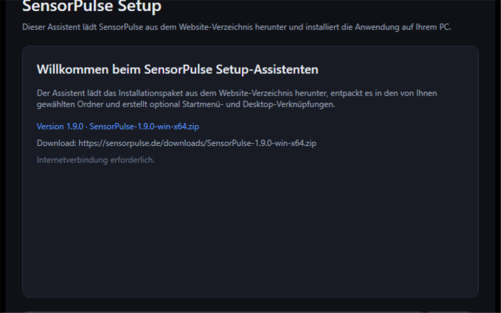 Setup-Assistent von SensorPulse