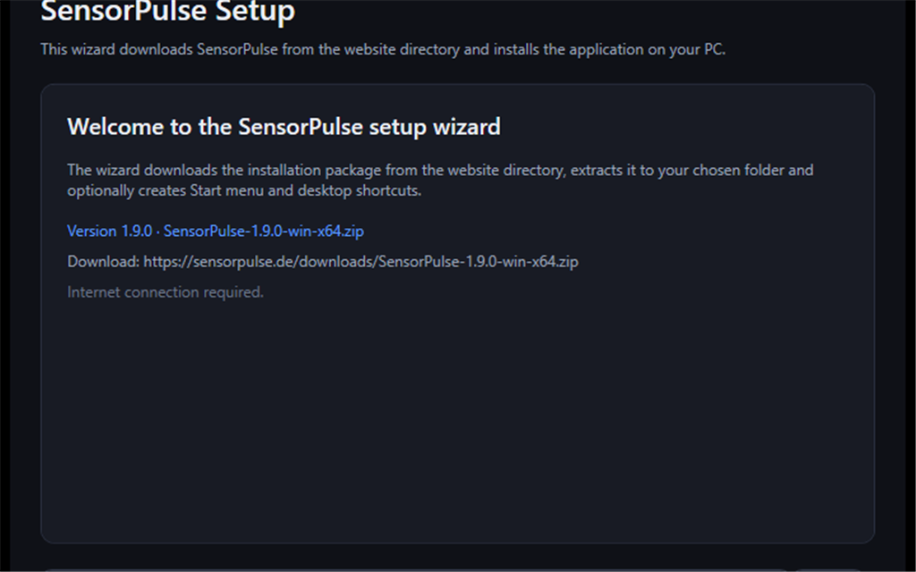 SensorPulse setup wizard