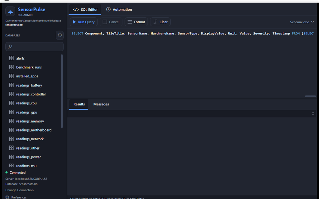SQL Admin window