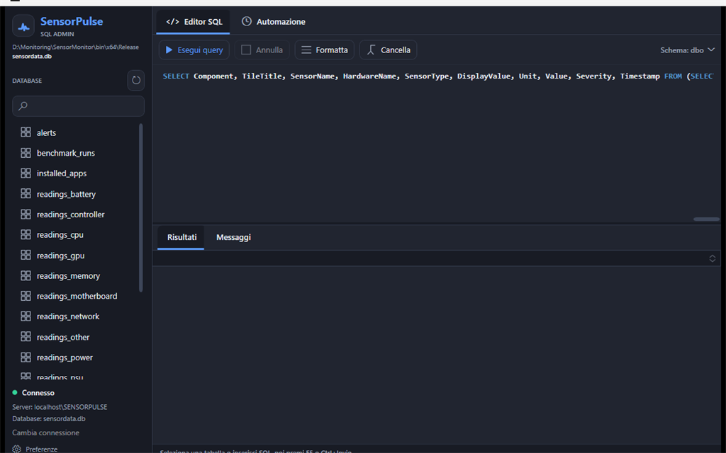 Finestra SQL Admin